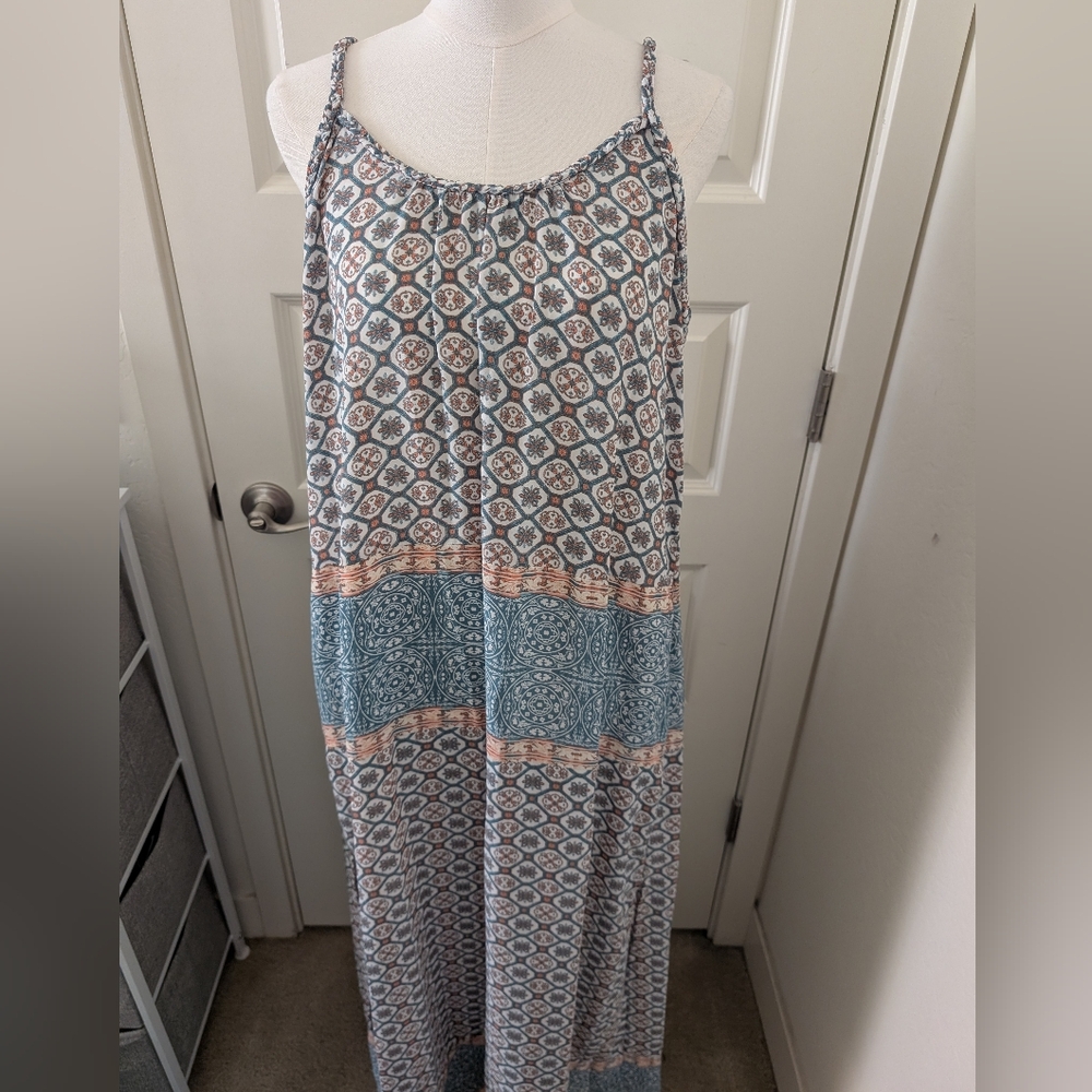 KNOX ROSE Maxi Dress Boho Pattern with Teal and Rust Accents Plus Size XXL